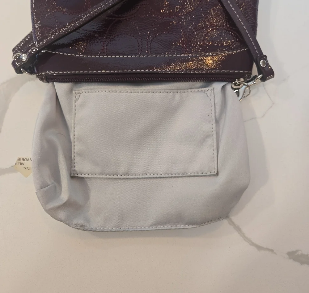 Coach Burgundy Patent Leather Logo Embossed Wristlet Clutch Bag